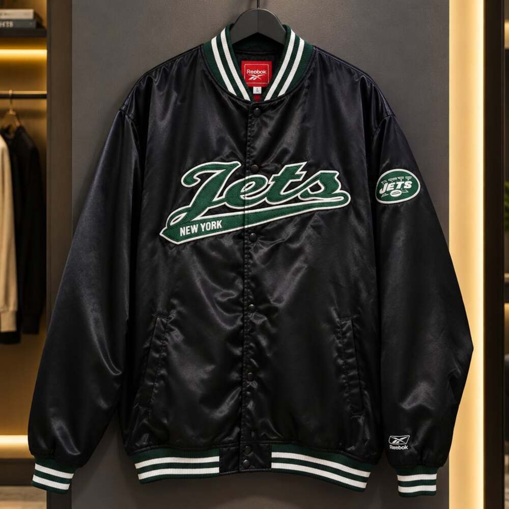 Vintage Reebok NFL New York Jets Sarin Bomber Jacket Black Men's 2XL Quilted 90s
